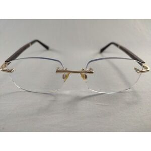 Gold & Wood LoR70 Rimless Luxury Eyeglasses Gold Tone Wood Temples Luxembourg